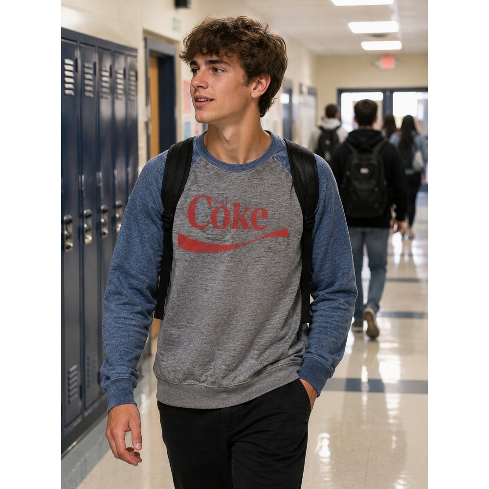 Coca-Cola Mens Graphic Raglan Sweatshirt Grey Blue Enjoy Coke Logo Size M 38/40
